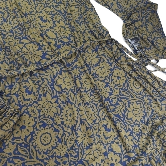 Boden Anthropologie Green Navy Floral Dress Viscose Sz 6L - Picture 5 of 11